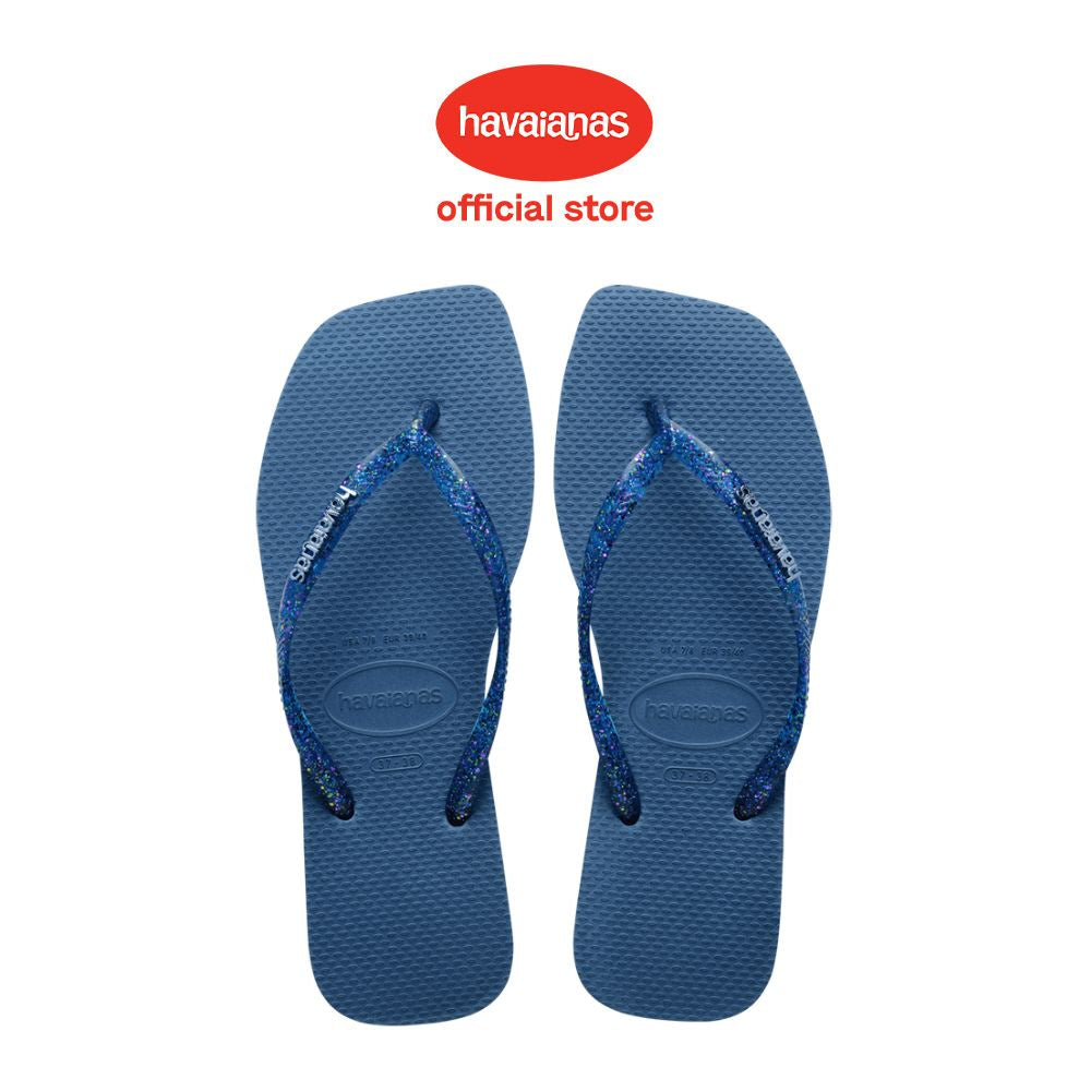 Women's Slim Square Logo Metallic Flip Flops